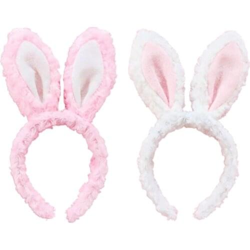 L5YA Soft Headband with Bunny Ears Plush Animal Hair Hoop Fluffy Easter Christmas Cosplay Cartoon Theme Party Costume