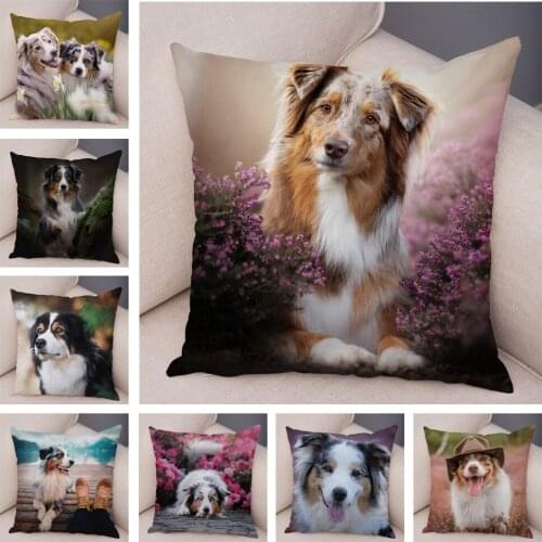 Cute Dog Animal Pillow Case Covers Decor Pet Cushion Cover for Sofa Home Super Soft Short Plush Australian Shepherd Pillowcase