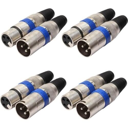 High Quality 8pcs 4 Male 4 Female XLR 3Pin Plug Microphone Audio Cable Connector Adapter Mini Portable Accessories
