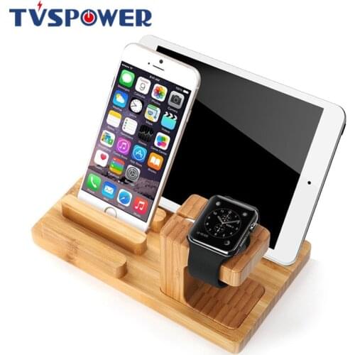 Multi-function Charging Dock Station for Apple Watch for iPad Holder Bamboo Wood Stand Smartphone Desk for USB Charger Bracket
