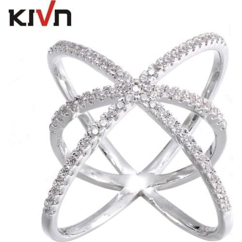 KIVN Fashion Jewelry Cross Over Tiny Delicate Pave CZ Cubic Zirconia X Rings for Women Girls Christmas Promotion Birthday Gifts