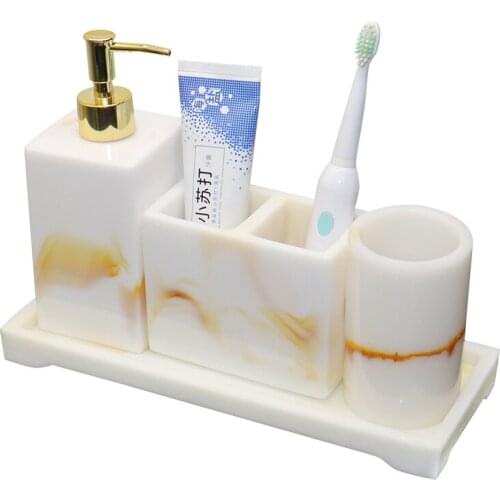 Bathroom Accessories Set Resin Material Soap Dispenser Toothbrush Holder Gargle Cup 3/4 Pieces Set Wedding Gifts Free Shipping