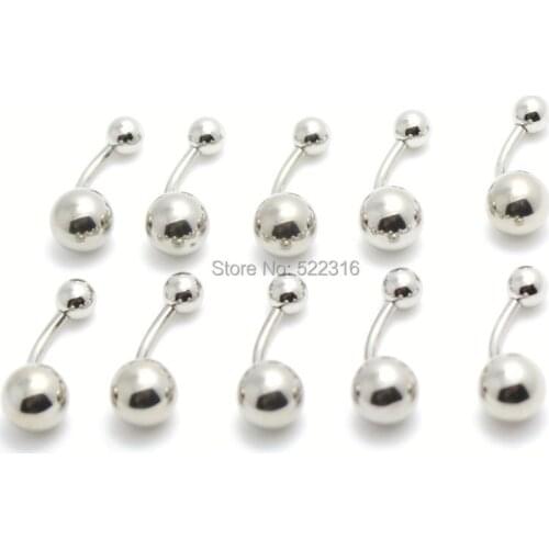 50pcs mix color lots stainless steel plain ball belly ring steel color navel bar button ring body piercing jewelry