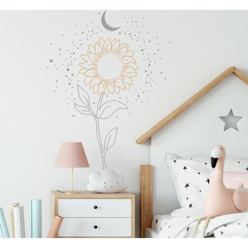 Sunflower Wall Stickers Boy Girl Room Decor Aesthetic Kids Bedroom Home Living Room Wall Decoration Flowers Wallpaper Mural
