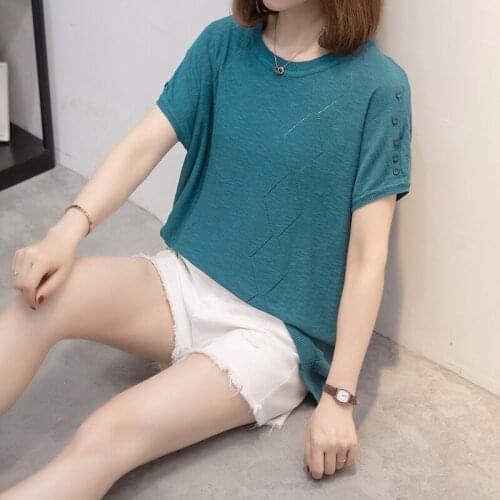Room 199881 on 6 row 7 】 make pure color round collar diamond hollow out 30 short sleeve T-shirt