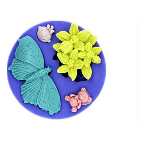 New wholesale hot sale Butterfly Flower Bearchocolate silicone mold fondant Cake decoration mold chocolate mold
