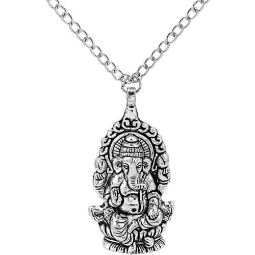 1pcs Large Lagenlook Ganesha Amutlet Pendant Long Chain Sweater Necklace Collier Colar Jewelry