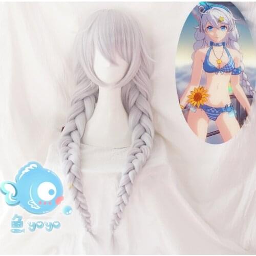 Honkai Impact 3 Cosplay Wig Kiana Kaslana Braids Ponytails Silver Long Facial Hair Wig + Free Wig Cap
