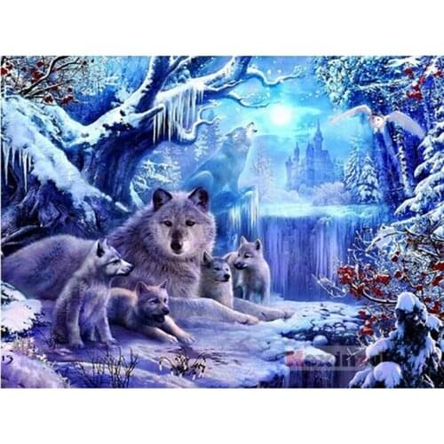 Full 5D DIY Square Sale Diamond Painting Cross Stitch -Snow wolf family- 3d Round Embroidery Mosaic Resin Home Decor Gift WW1102