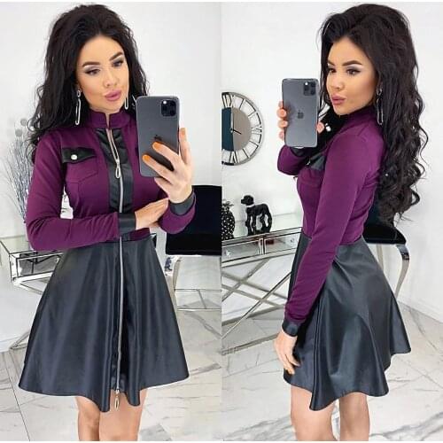 Hot Colored Leather Dress Dress for Women Sexy Dress Long Sleeve Dress Womens Formal Dresses Woman Dress