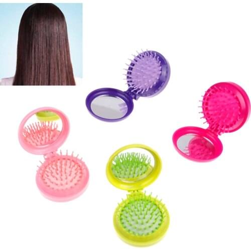 Portable Round Travel Hair Comb Brush With Mirror Mini Anti-static Folding Comb Airbag Massage For Girls Women