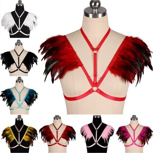 Feather Rave Club Wear Sword Belt Bdsm Cosplay Gothic Body Harness Bra Chest Bondage Caged Erotic Lingerie Harness Punk Garter