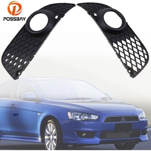 POSSBAY Fog Light Cover for Mitsubishi Lancer 2008-2014 Hood Mesh Grille Black Front Lower Side Bumper Fog Light Grille