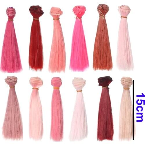 Factory 15cm pink red rose color straight doll hair for 1/3 1/4 BJD russian hanamade doll wigs