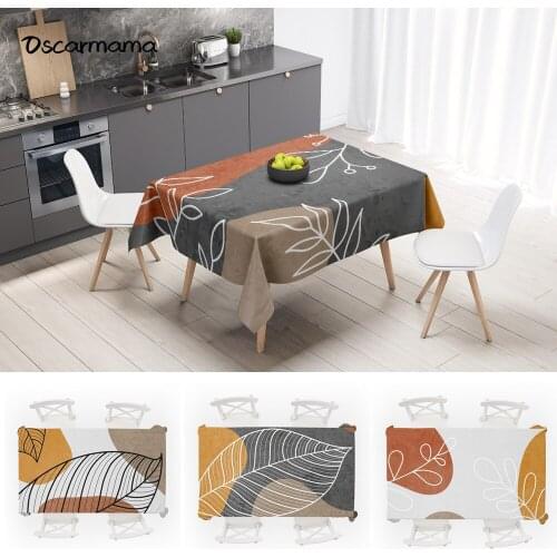 Modern Nordic Grey Plant Tropical Leaves Classic Round Square Rectangular Small Dining Table Cover Runner Protector Waterproof