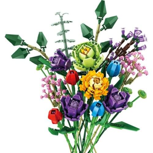 Street View Educational Building Blocks Toys For Kids Girls DIY Birthday Present Panlos 655001-2 Flowers Models Home Decoration