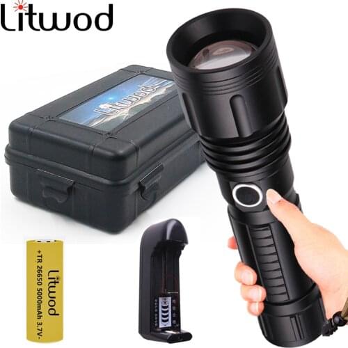 XHP70 Powerful Led Flashlight Torch Aluminum Zoomable Waterproof IPX6 Litwod Power 18650 or 26650 Battery Flash Light Bulbs 20W