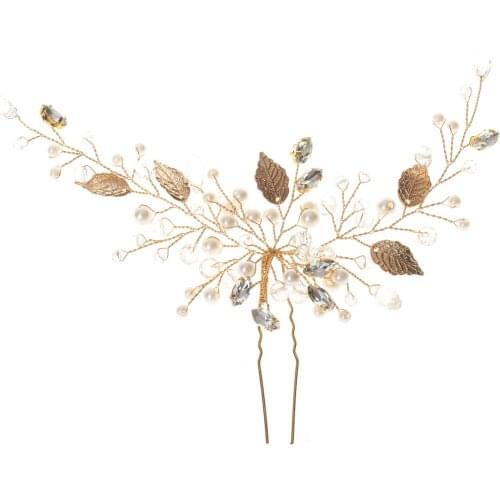 Golden Leaf Pearl Hairpin Fashionable Alloy Bridal Wedding Hairwear Charming Jewelry Gifts for Women TT@88