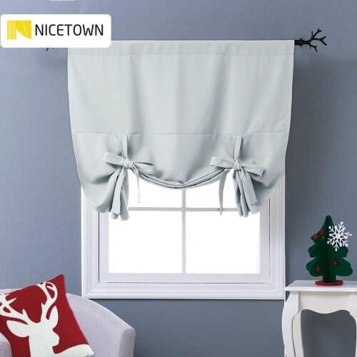 NICETOWN 1PC Tie Up Shade Rod Pocket Blackout Curtain Modern Solid European and American Style for Kitchen Small Window