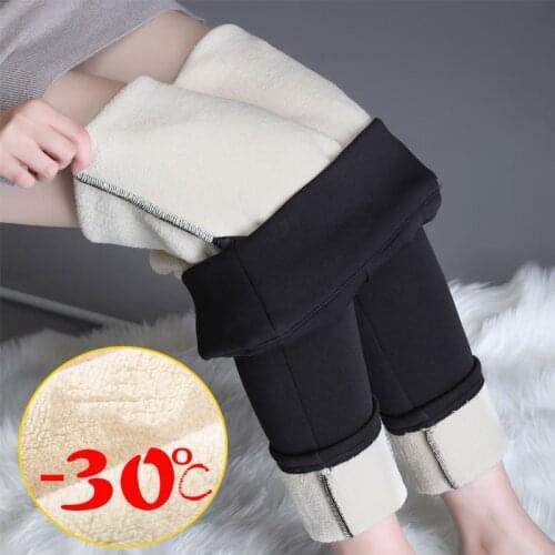 Women Winter Thick Velvet Pants Plus Size Warm High Waist Stretch Skinny Pencil Trousers Casual Wool Fleece Black Leggings Pant