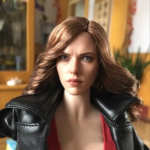 1/6 Black Widow Woman Scarlett Johansson Female Girl Head with Brown CurlyCarving Sculpt Model Toys for 12" Action Figure