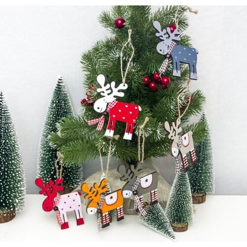 1Pc Christmas Tree Decorations Cute Reindeer Wood Christmas Ornament Pendant DIY Xmas Christmas Decorations for Tree