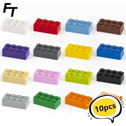 10pcs Small Particle 3001 High Brick 2x4 Building Blocks Parts DIY Block Compatible with Creative Gift Blocks Castle Toys