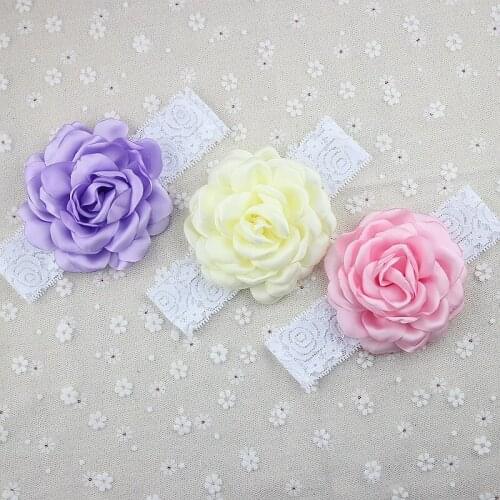 10PCS/lot Burned Satin chiffon rosettle Flower headband big peony lace white head bands for girls kid hair band