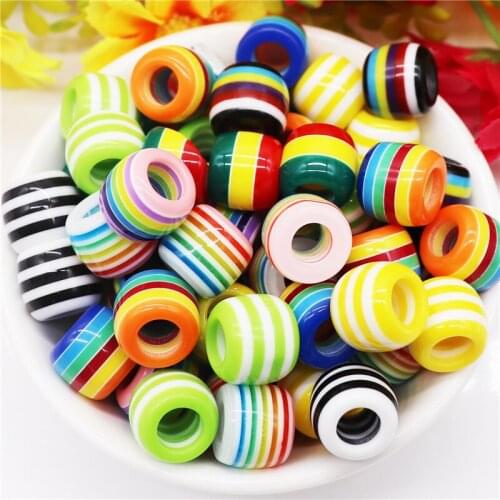 10Pcs Colorful Rainbow Stripe Murano Charm 5mm Big Hole Round Spacer Beads Fit DIY Bracelet Hair Beads Necklace Jewelry Crafts
