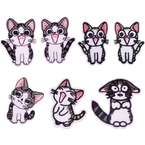 100pcs/lot Embroidery Patch Cartoon cat kitten black animal Clothing Decoration Sewing Accessory Diy Iron Heat Transfer Applique
