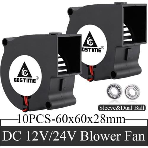 10PCS GDSTIME 60x28mm Brushless Cooling Centrifugal Blower Fan 60mm DC 12V 24V 2Pin 6028 6cm Dual Ball Bearing Heatsink Radiator