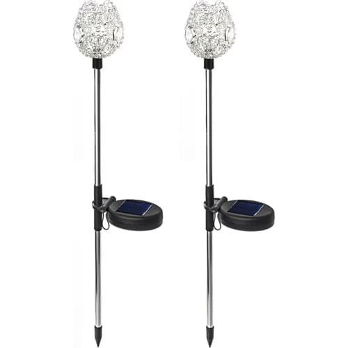 2pcs LED Solar Light Crystal Cup Light Waterproof Outdoor Garden Lawn Stakes Lamps Yard Art for Home Courtyard