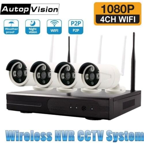 4CH WIFI NVR Kit Wireless CCTV Camera System 2.0MP 1080P HD Outdoor IP Camera P2P Video Surveillance Camera System
