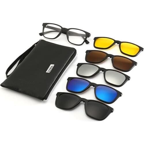 Retro Square 5 in 1 Magnetic Lens Swappable Sunglasses Polarized Clip on Sunglasses Eyeglass Frames