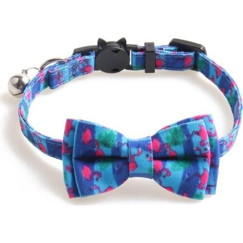 55PCS / LOT Pet Collar Animal Printing Flamingo Ladybird Bee Cat Collar With Bell Cat Bowtie Pet Accessories
