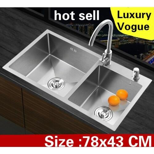 Free shipping Apartment luxury wash vegetables 304 stainless steel kitchen manual sink double groove hot sell 780x430 MM