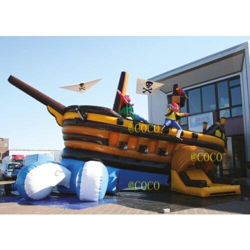 Free ship to sea port, 8x4m Giant Pirate Ship Inflatable Slide, customized commercial bouncer jumping slide