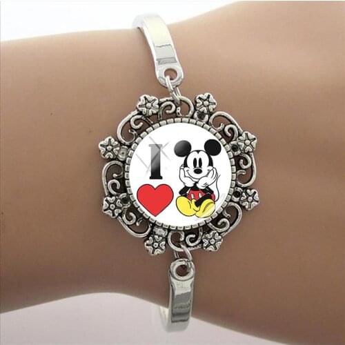 Disney Mickey Mouse Bracelet Dome Bracelet Jewelry Gift Mickey Mouse Photo Lace Glass Charm Bracelet Cabochon Bracelet