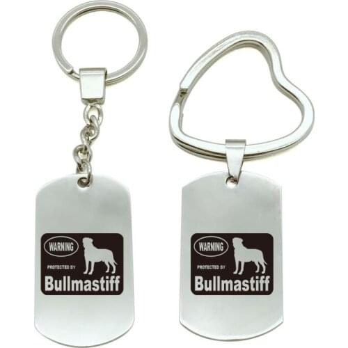 Personality Protected By Bullmastiff Keychain Metal Keychain Key Ring Bag Couple Keychain Car Keyring Gift men Women C5-1929