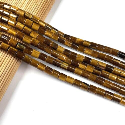 1 Strand 57Pcs 6x6mm Natural Brown Tiger Eye Gem Cylindrical Loose Beads For DIY Jewelry Making Accessories 15.5Inch Gift