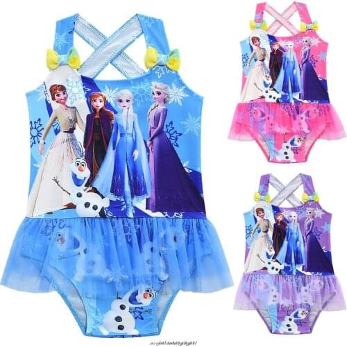 Disney Frozen Kids Girls Summer Pleated Backless Braces Swimming Wear Bathing Suit Baby Children Beach Swimwear Swimsuit