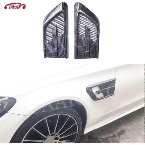 For C Class W205 Carbon Fiber Front Bumper Sider Fender Fins Trim Decoration For Mercedes Benz C200 C300 Not for AMG Style 15-18