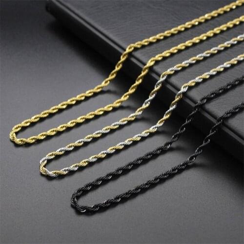 DoreenBeads Fashion Chain Necklace Black Gold Stainless Steel Braided Rope Link Chain Concise Accessories For Men Jewelry,1 PC
