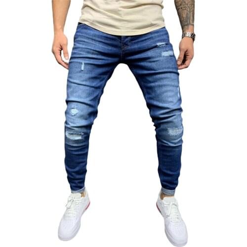Jeans Men Ripped Skinny Jeans Blue Pencil Pants Motorcycle Party Casual Trousers Street Clothing 2021 Denim Man Clothing