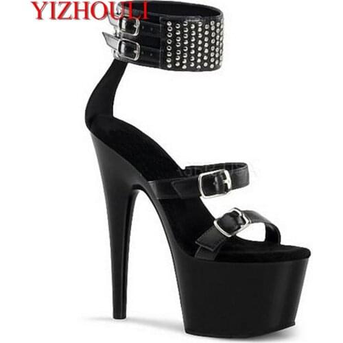 Elegant Ankle-Strap Shoes Fashion 15cm Platform High-Heeled Shoes 6 Inch Fashion Rhinestones Shoes Sexy Sandals