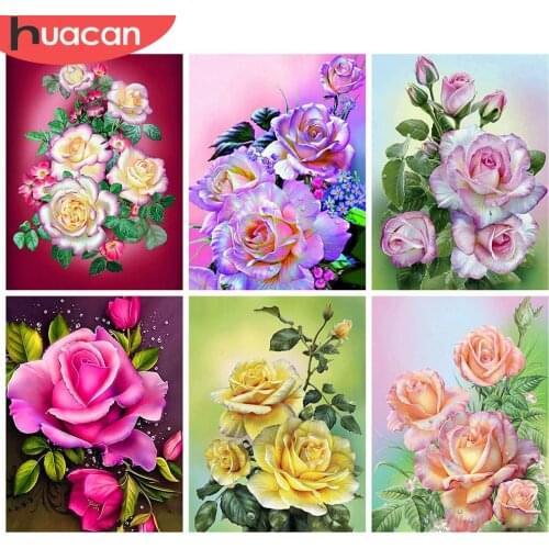 HUACAN 5D DIY Diamond Painting Rose Mosaic Rhinestones Pictures Full Square Diamond Embroidery Flower Home Decor Craft Kit