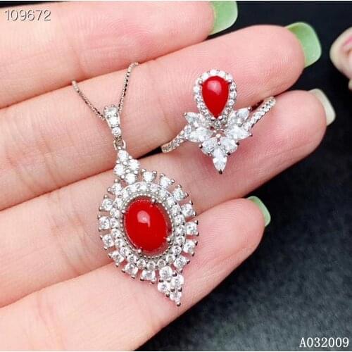 KJJEAXCMY fine jewelry 925 sterling silver inlaid natural red coral ring pendant popular girl suit support test