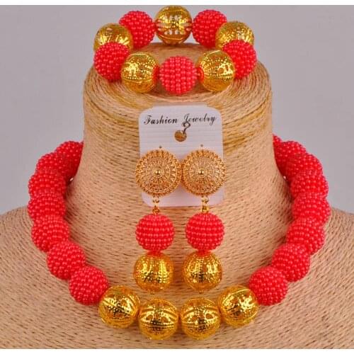 Classic Nigeria Wedding Beads African Red Imitation Pearl Necklace Jewelry Wedding Engagement Birthday Party Jewelry Set AZ-39