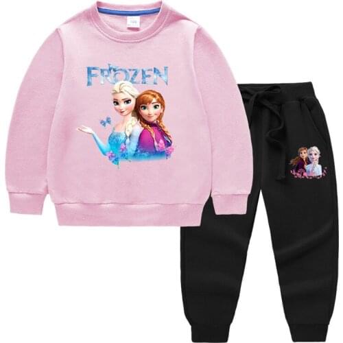 Disney Frozen Elsa Girls Clothes Sets Quality Long-sleeved T-shirt Pants Children Sports Two-piece Set 1-12 Y Clothing For Girls