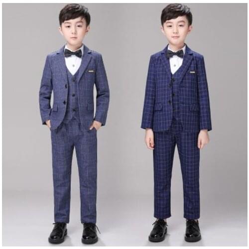 Hot Children Formal Boys Dress Suit Sets Flower Boys Blazer +Vest + Pant 3pcs Outfits Kids Wedding Party kids Costumer